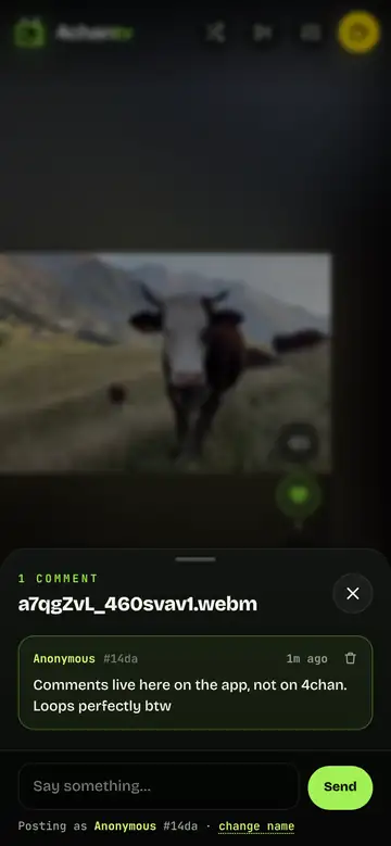 The comments sheet over a playing clip with one comment and the composer